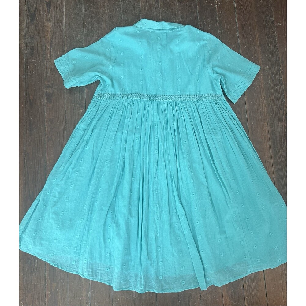 Layerz NWT 100% Cotton Collared Shirt Dress Flowy Gauzy Eyelet Seafoam Green M - Picture 2 of 12